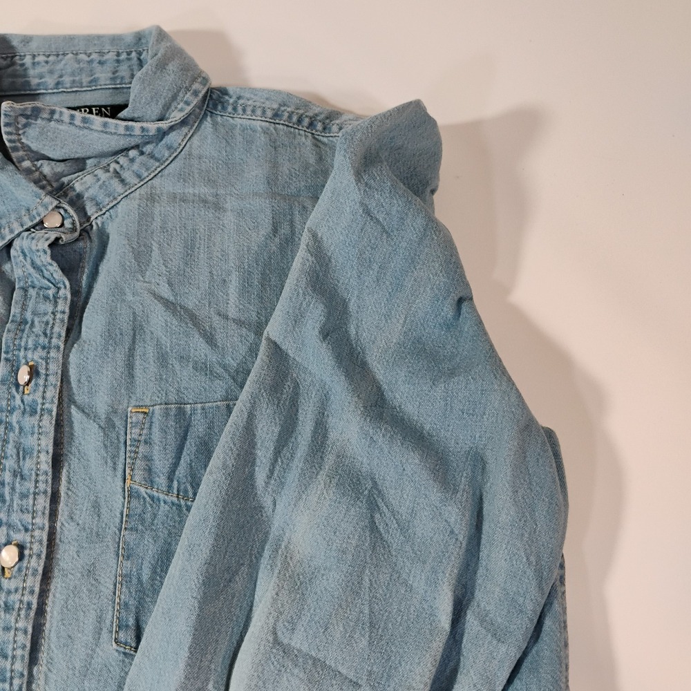 Lauren Ralph Lauren Women's Size 6 Denim Blue Shirt Dress Pearl Buttons Pocket - Picture 8 of 16